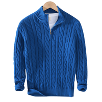 Pullover Herren Mit Reißverschluss | Strickjacke Mit Kabelmuster – Blau