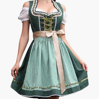Oktoberfest Dirndl 2025 mit Spitzenbesatz und Karoschürze für Damen – Blau