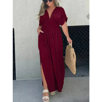 Tara | Maxikleid mit V-Ausschnitt – Dunkelrot