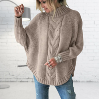 Strick Rollkragenpullover mit Batwing Ärmeln – Khaki