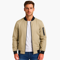 Herren Bomberjacke mit geripptem Saum und Ärmeltasche – Khaki