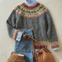 Ulalia – Stilvoller Nordischer Pullover – Steingrau-Mix