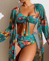 Glenda – Bikini-Set mit Blumenrock – Blau