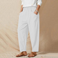 Sommerhose für Damen – Leichte luftige Hose mit Gummibund – Weiß