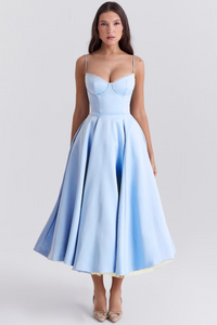 Luce - Satin-Tüll-Midikleid – BLAU