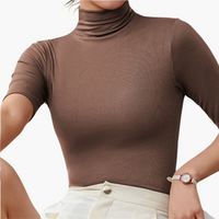 Damen Rollkragenpullover mit halbem Arm und nahtlosem Design – Braun