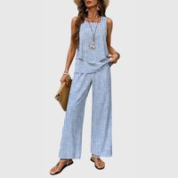 Karin | Damen Zweiteiler Weitbein Hose Set Elegant Koordiniert Modern – Blaue Streifen