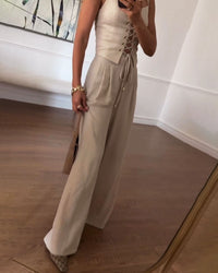 Pendler Alleskönner String Top & Hosen Zweiteiliges Set – Aprikose