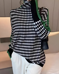 Linea™ – Eleganter Pullover mit Hohem Kragen und Geometrischem Muster – Grün