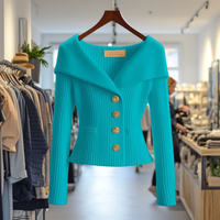 Kamilla - Schick Schließen Sie Strickjacke – Türkis