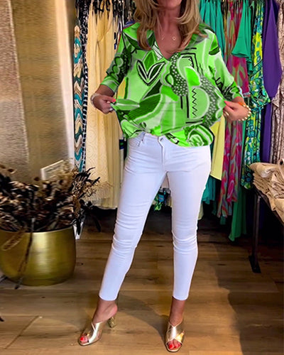 Heidi-Mode | Bunte Langärmlige Bluse mit Print