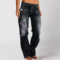 WIBKE - WEITE JEANS MIT USED-EFFEKT – Schwarz