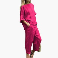 Zweiteiler Set Damen - Crop Top & Cropped Hose für den Sommer – Rosa
