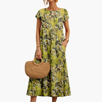 Boho Midikleid mit kurzen Ärmeln - für Damen im Sommerstil – Gelb