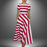 Natalia | Handgefertigtes Langarmkleid mit Streifen – Rot