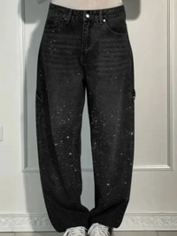 VALESKA - HOSEN MIT HOHER TAILLE UND WEITEM BEIN – Schwarz