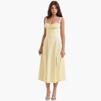 Midi Corsage Sommerkleid für Frauen - Blumenmuster Elegant – Gelb