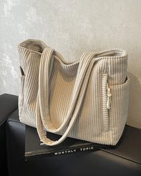 Tilda – Gerippte Tragetasche mit Kordel-Detail – Weiß