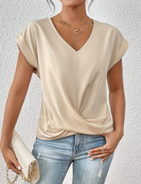 Tirenne - Fließend drapierte Bluse mit V-Ausschnitt – Beige