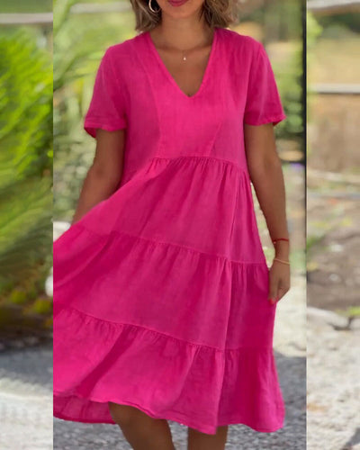 Louhi | Baumwoll-Leinen-Kleid mit V-Kragen