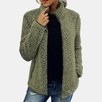 Claudia | Damen Lässige Reißverschluss Fleecejacke – Grün