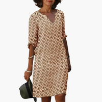 Sommerkleid für Damen - Leicht, mit V-Ausschnitt & Ärmeln – Braun