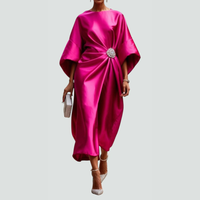 Michaela | Damen Midikleid Fledermausärmel Drapiert Fließend Modern – Rosa