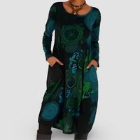 LENA - LOCKERES KLEID MIT KÜNSTLERISCHEM MUSTER – Blau