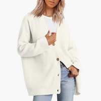 Damen Strickjacke mit V-Ausschnitt und Knopfverschluss – Weiß