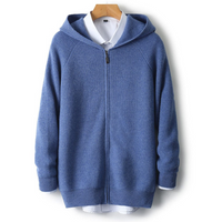 Strickjacke mit Kapuze Reißverschluss – Blau