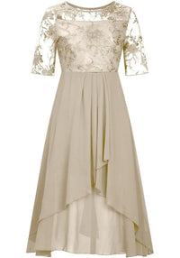Damen 3/4 Ärmel Rundhalsausschnitt Kleid | Mini – Beige