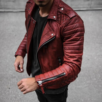Herren Modisch Premium Bikerjacke | Wasserdichte – Rot