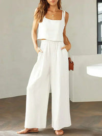Sofia | Komfortables Damen Set aus Top und Hose – Weiß