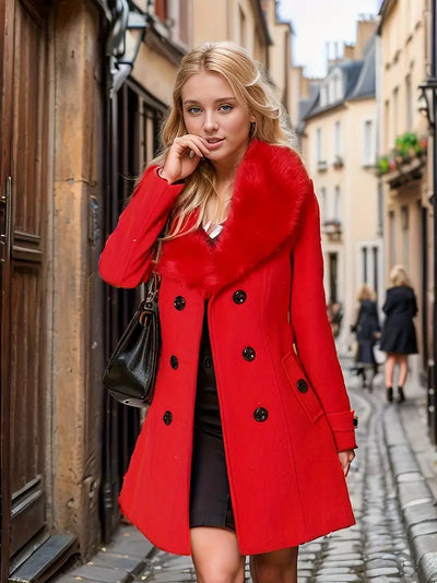 Liathelis | Luxuriöser Pelzkragen Trenchcoat mit Gürtel