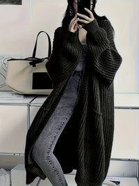 Lena | Zeitloser Longline Strickcardigan Damen – Schwarz