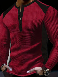 Kyran – Langärmliges Henley Hemd Mit Waffelmuster – Bordeaux
