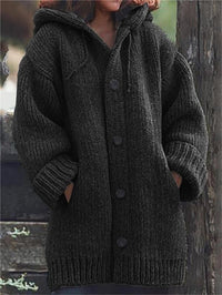 Lange Damen-Strickjacke mit Kapuze | Warme – Schwarz