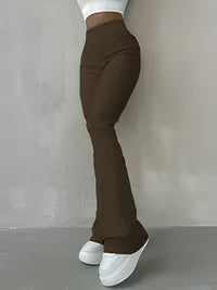 Alessandra | Lässige gerippte einfache schmale Leggings – Kaffee