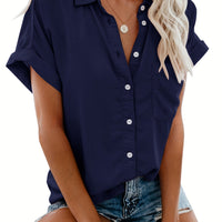 Loise | Damen Kragen Knopfbluse | Kurzarm – Marine