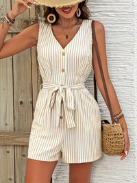 Eleanor | Elegantes lässiges gestreiftes Tanktop Damen Overall – Gelb
