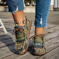 Damen Vintage Geometrisch Gedruckte Schuhe – Khaki