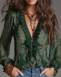 Bianca | Stilvolle Bluse im Halbzip Look – Grün