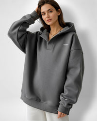 Oversize Hoodie für Damen mit Kapuze und V-Ausschnitt – Grau