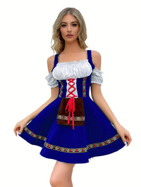 Damen Mini Blau Oktoberfest Dirndl Kleid – Blau