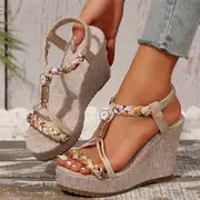 Esme | Vintage Style Frauen Sommer Wedges Sandalen – Beige