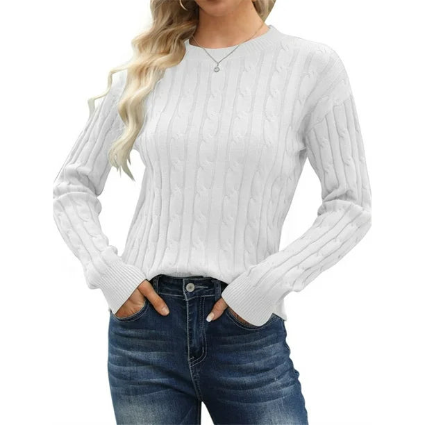 Seykahlah | Solider Strickpullover mit Rundhalsausschnitt, vielseitiger Pullover mit langen Ärmeln und hohlem Ausschnitt