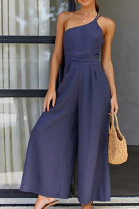 Scarlett - Breitbeiniger lockerer Jumpsuit – Blau