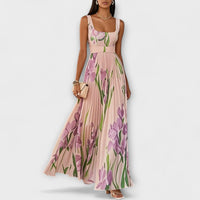 Faltenmaxikleid aus Chiffon mit Blumenmuster – Rosa