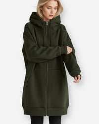 Kapuzenpullover für Damen mit Reißverschluss - Oversize und Lang – Grün