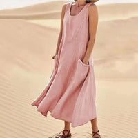 Martha | Elegantes und bequemes Leinenkleid für Frauen – Rosa